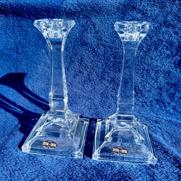 Toscany St. George 24% Lead Crystal 8" Candlesticks USA Cut Glass vintage - Picture 9 of 16